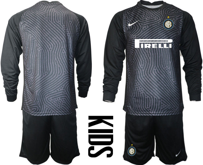 2021 Internazionale black youth long sleeve goalkeeper soccer jerseys->youth soccer jersey->Youth Jersey